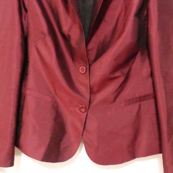 Women's Shiny Formal Burgundy Blazer - Suit Jacket | Faux Pockets | medium - Picture 7 of 14